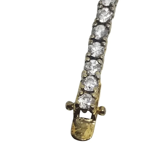 GOLD VERMEIL 925 VINTAGE TENNIS BRACELET SET WITH FACETED CRYSTALS - Picture 7 of 10